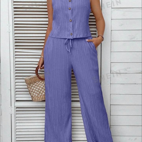 Purple Casual Cropped Tank Set - Picture 3 of 3